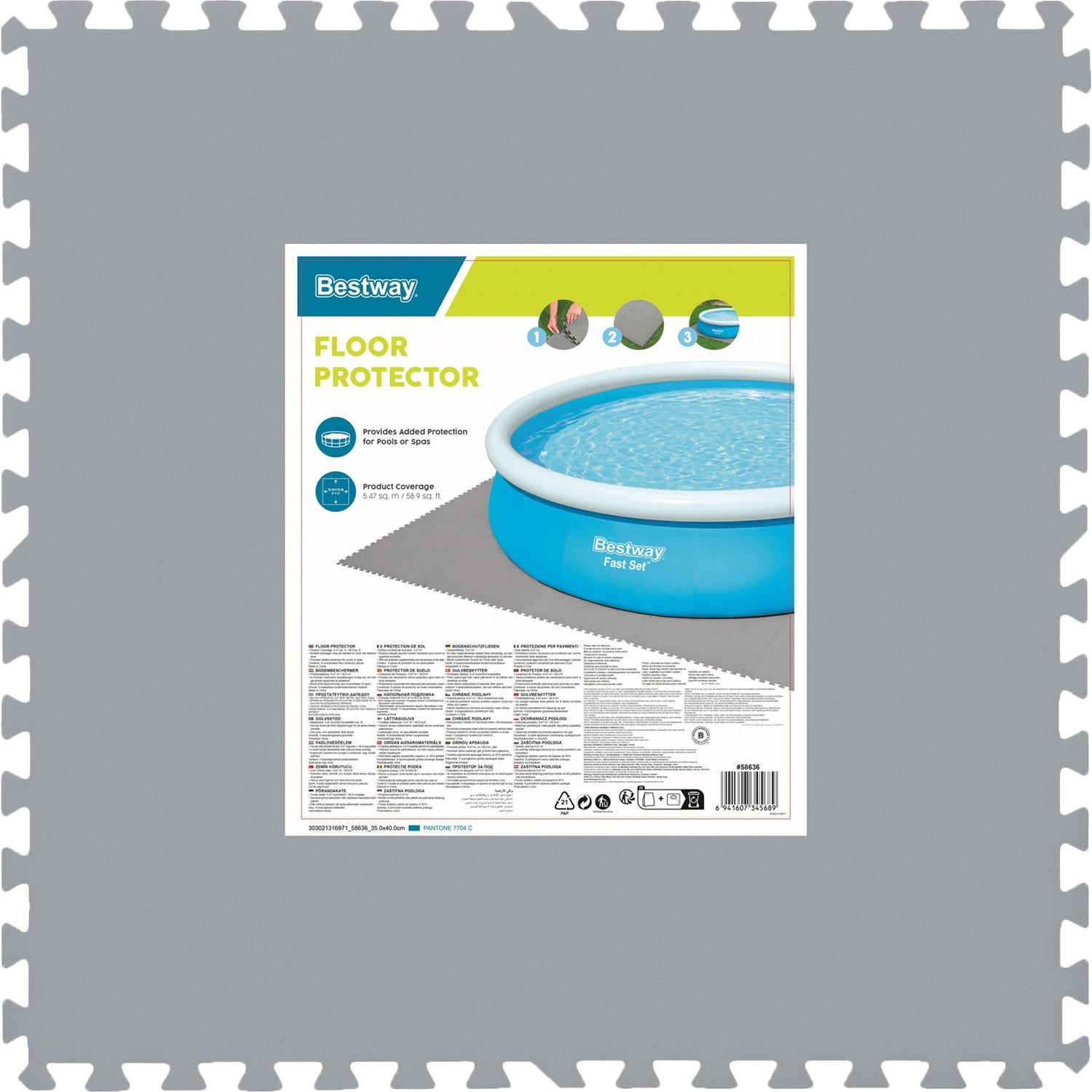 BESTWAY - Tappeto sotto piscina componibile Grigio 78x78 cm - set 9 pezzi